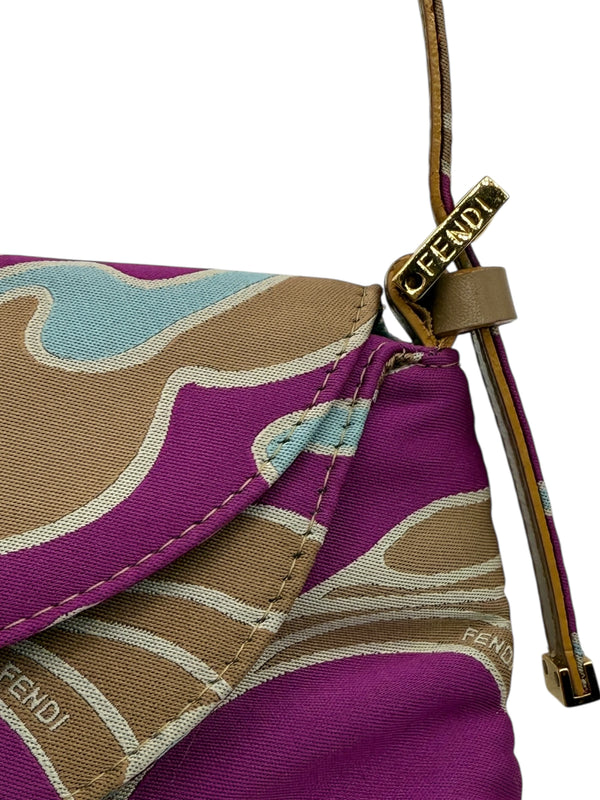 Fendi 2001 Multicolor Satin Psychedelic Print Baguette "Momma" Shoulder Bag