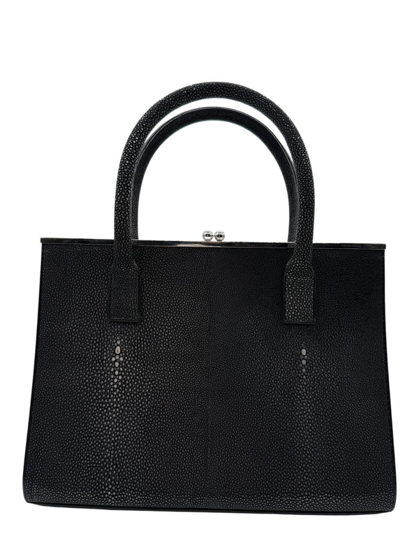 Crawford Black Shagreen/Stingray Top Handle Bag w/ 925 Silver Hardware