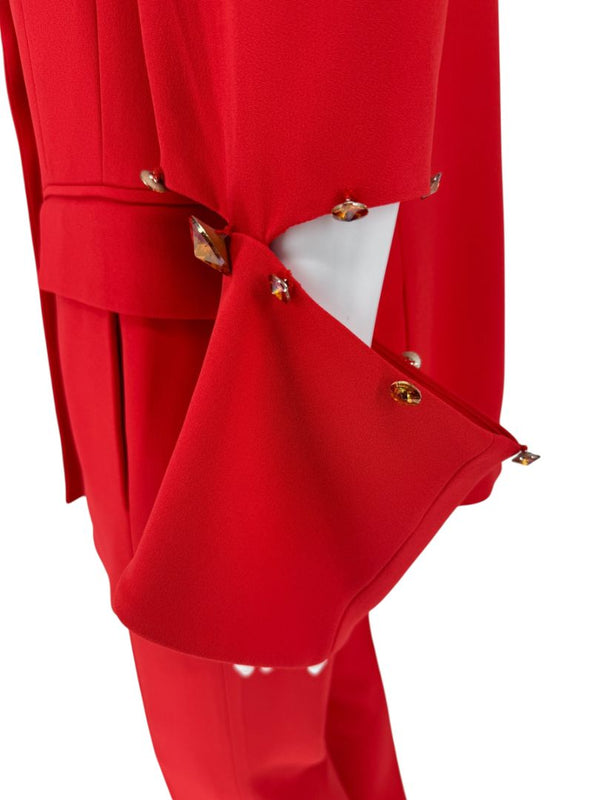Pamella Roland Red Crystal-Embellished Double-Breasted Pant Suit – Large