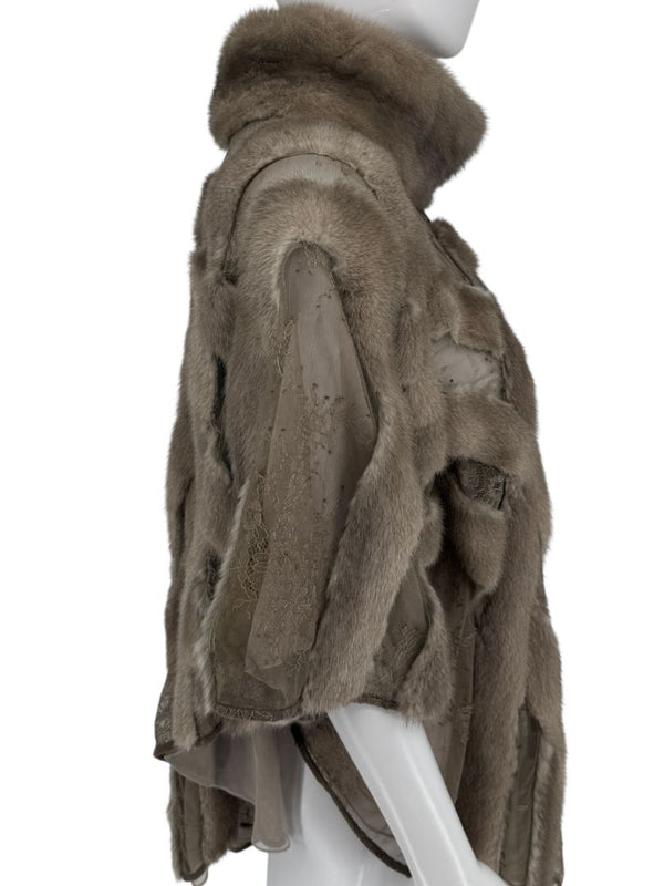 Pamella Roland Taupe Mink Fur & Lace Cape – Sample Size (M/L)