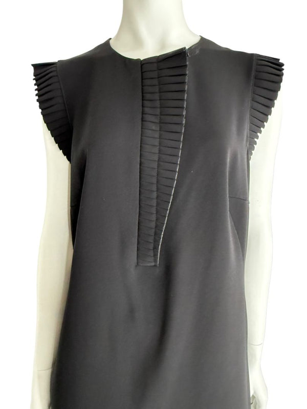Akris Punto Black Sleeveless Pleated Trim Shift Dress – Size 10