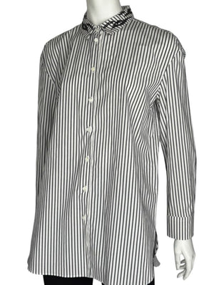 Brunello Cucinelli Gray & White Vertical Stripe Embroidered Collar Shirt – Size XL