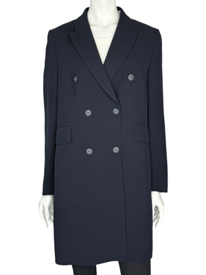 Akris Navy Wool-Blend Double-Breasted Longline Blazer Coat – Size US 8
