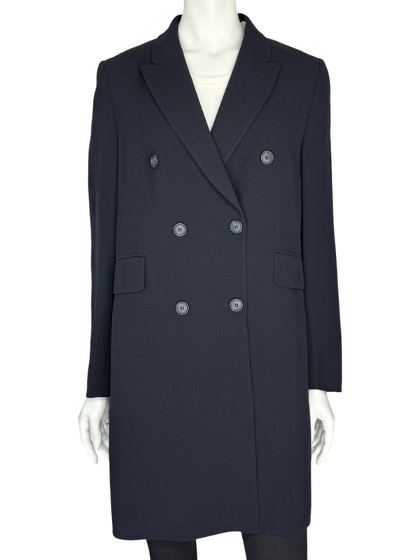 Akris Navy Wool-Blend Double-Breasted Longline Blazer Coat – Size US 8