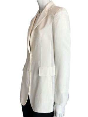 Akris White Textured Cotton-Silk Blend Blazer – Size 8