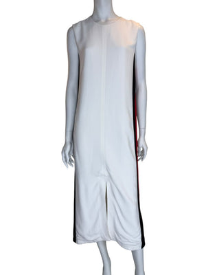 Burberry White Sleeveless Midi Dress with Side Stripes – Size US 10