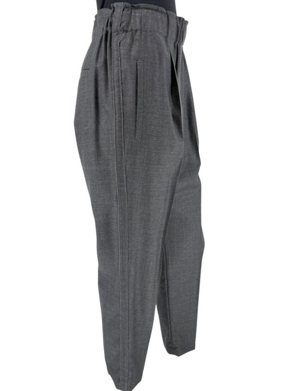 Brunello Cucinelli Monili Trim Charcoal Wool Pleated Tapered Pants - Size IT 42 / US 6