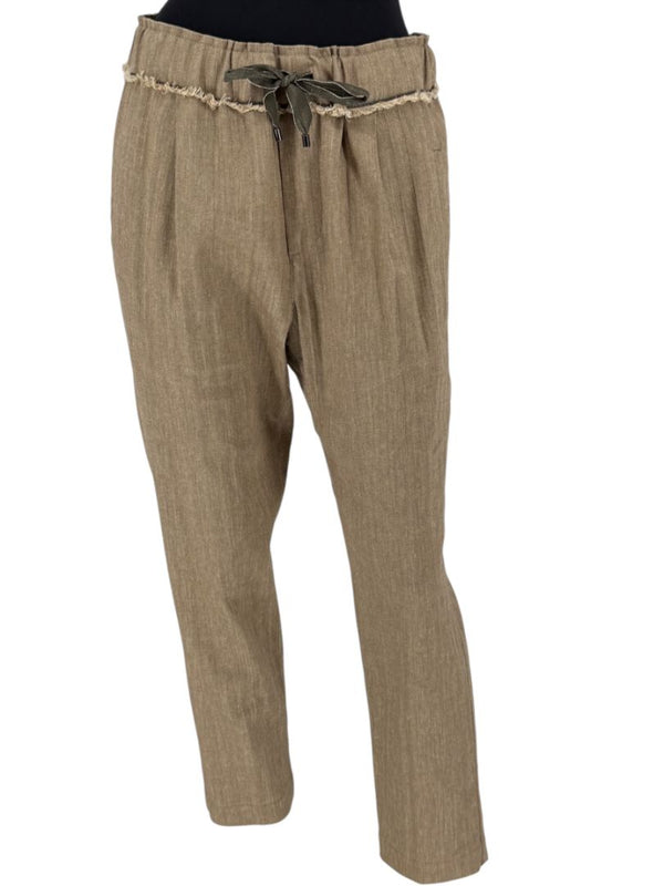 Brunello Cucinelli Taupe Linen-Cotton Drawstring Pants - Size IT 44 / US 8