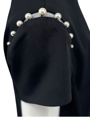 Pamella Roland Black Pearl-Trim Sleeve Handkerchief Hem Dress – Large