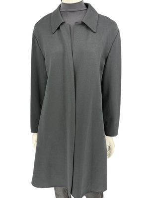 Pamella Roland Black Long Coat Minimalist Hidden Placket Shirt Collar - Large