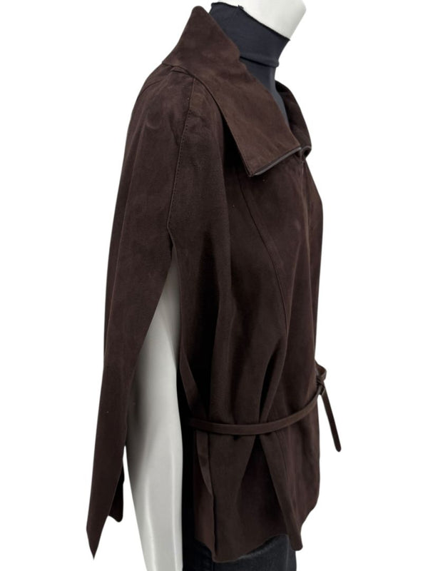 Akris Chocolate Brown Suede Cape Jacket – Size 12