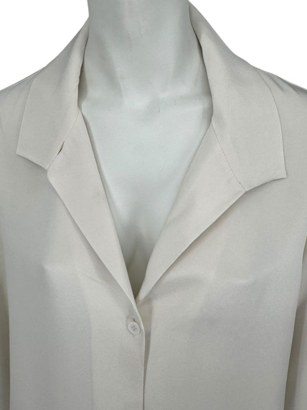 Peter Cohen Beige Silk Button-Front Blouse with Soft Notched Collar – Size L