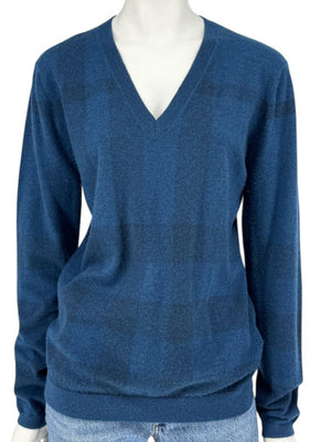 Burberry London Blue V-Neck Cashmere Sweater – Size XL