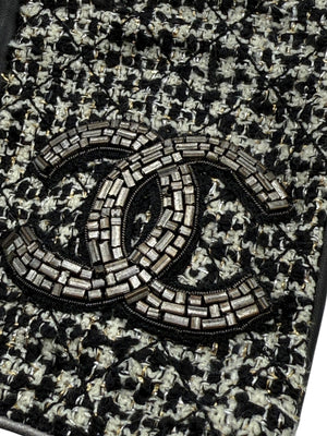 Chanel Black Tweed & Lambskin Fingerless Gloves – Size 7½