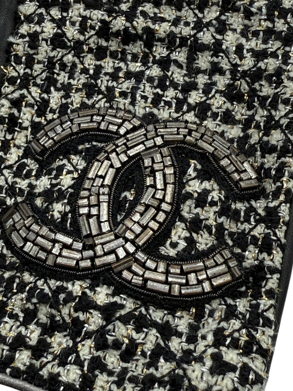 Chanel Black Tweed & Lambskin Fingerless Gloves – Size 7½