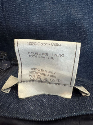 Christian Dior Boutique Blue Denim Midi Skirt with Gold Buttons – Size 14