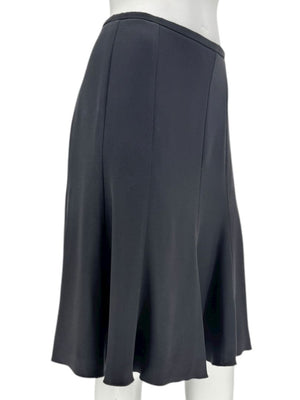 Armani Collezioni Black Acetate–Silk Flared Midi Skirt – Size 12 (IT 48)
