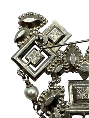 Chanel Crystal & Pearl Statement Brooch – Silver Tone  - With Box