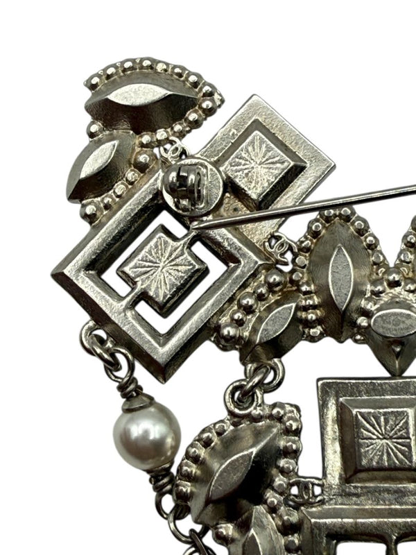 Chanel Crystal & Pearl Statement Brooch – Silver Tone  - With Box