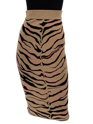 Stella McCartney Tan & Black Tiger-Stripe Knit Pencil Skirt – Size 34