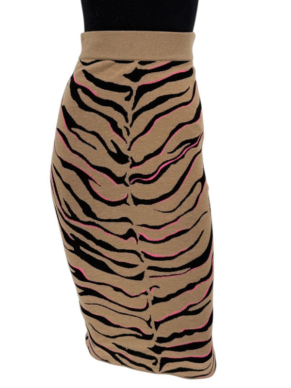 Stella McCartney Tan & Black Tiger-Stripe Knit Pencil Skirt – Size 34
