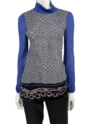 Custo Barcelona Textured Bouclé Knit & Sheer Sleeve Sweater – Size Small