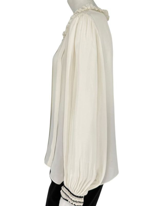 Oscar de la Renta Ivory Sheer Ruffled Blouse – Size 12