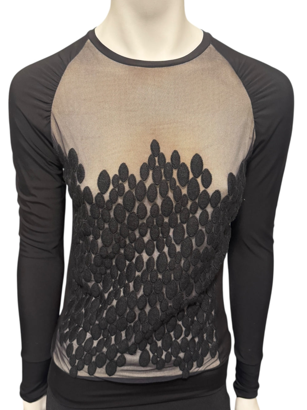 Lida Baday Black Sheer Mesh Embroidered Long Sleeve Top – Size XS