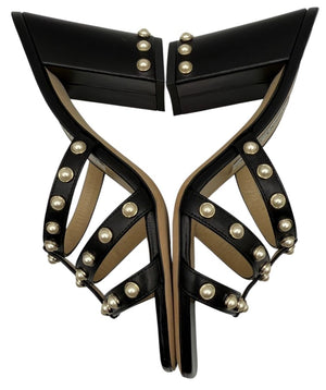 Jimmy Choo Hazal Faux Pearl Embellished Leather Sandals - Size 37