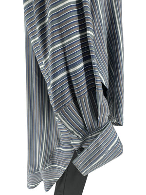 Loewe Blue/Grey/White  Silk Stripe Asymmetrical Shirt -  38