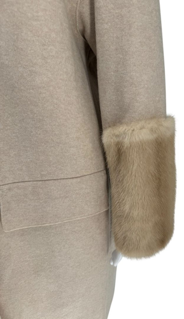 Agona Beige Cashmere Coat with Mink Fur Trim – Size S