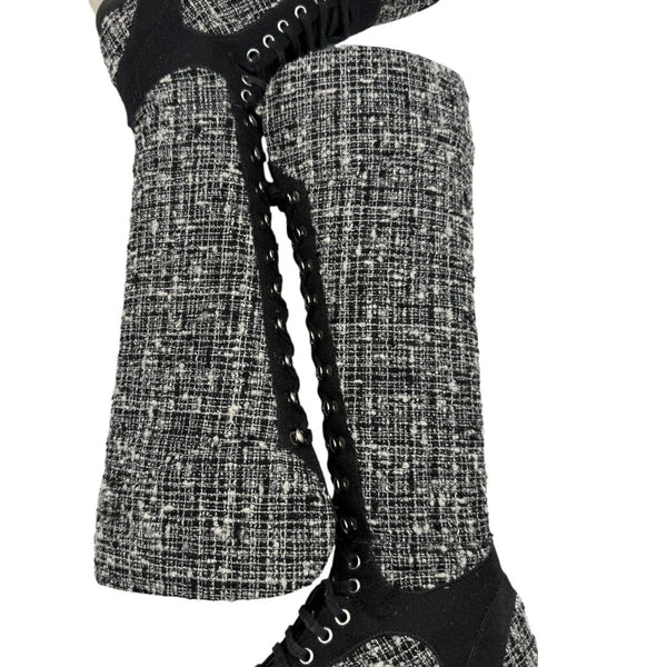 Chanel Tweed & Suede Lace-Up Knee-High Sneakers – Size 40 (EU)