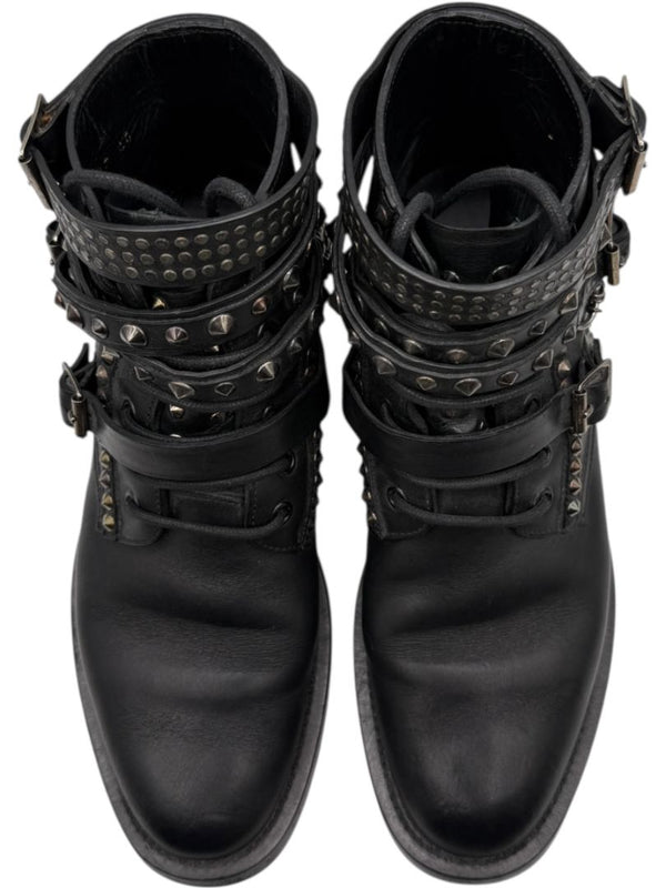 Saint Laurent Studded Leather Ankle Boots with Chains – Size 40