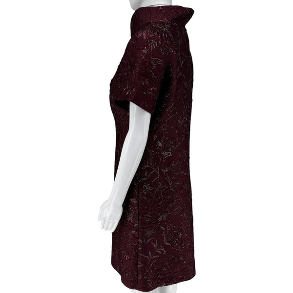 Pamella Roland -Wine Brocade Metallic Floral Dress & Coat Set - Size 8/10