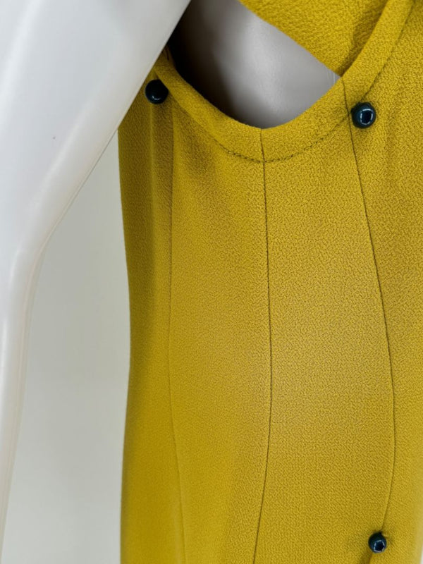 Pamella Roland Mustard Textured Crepe Mini Dress with Pearl Detail