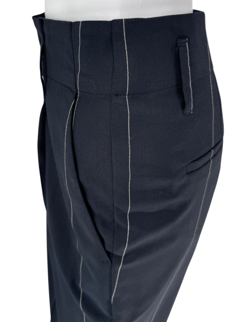 Brunello Cucinelli Navy Pinstripe Wool Pants with Belt - Size 8