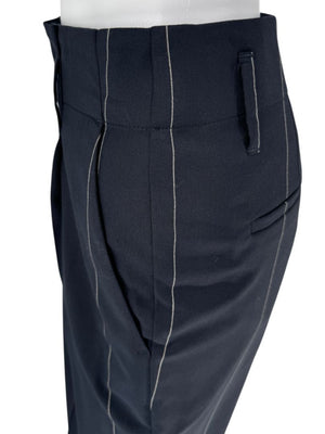 Brunello Cucinelli Navy Pinstripe Wool Pants with Belt - Size 8
