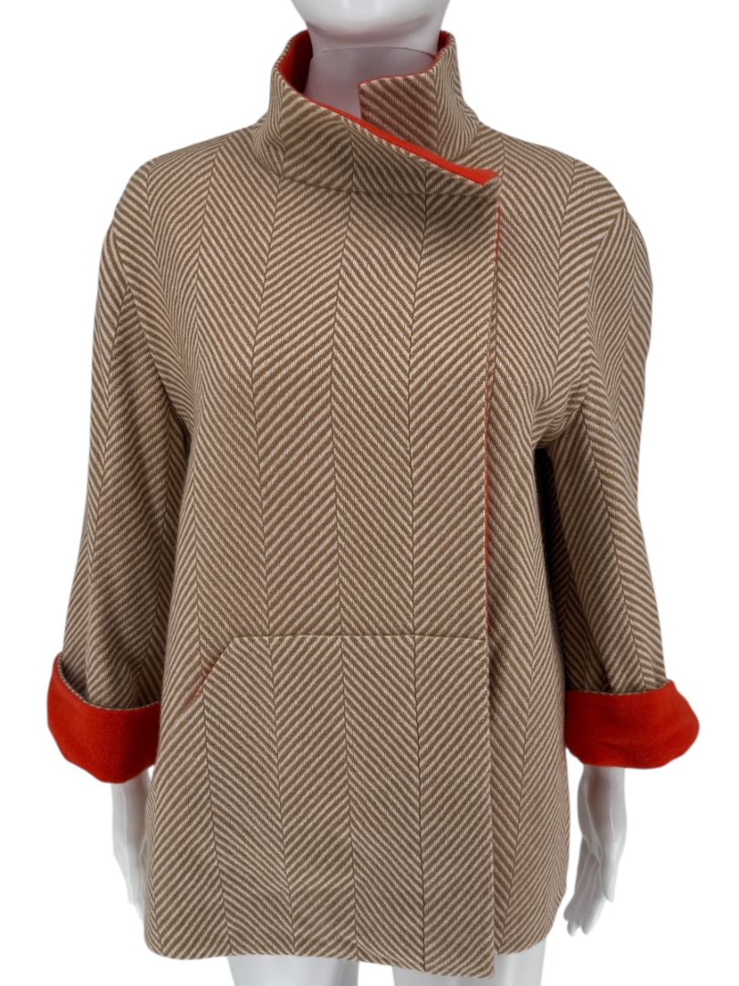 Akris Reversible Herringbone Cape Jacket - Size 10