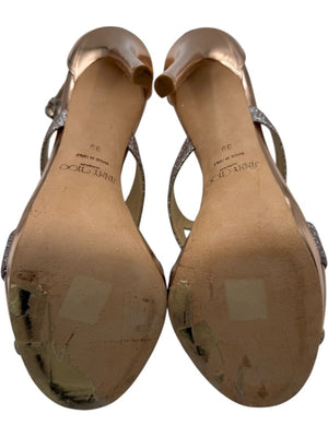 Jimmy Choo Metallic Rose Gold & Glitter Strappy Platform Sandals – Size 39