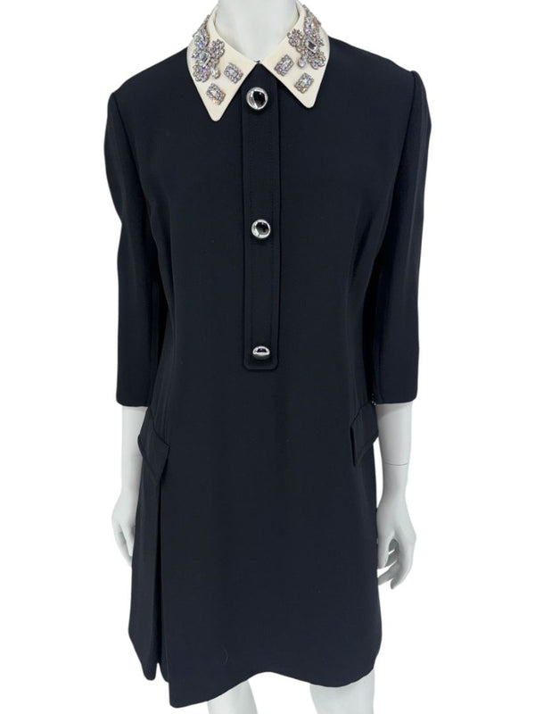 PRADA Black Embellished Collar Dress – Size IT 46