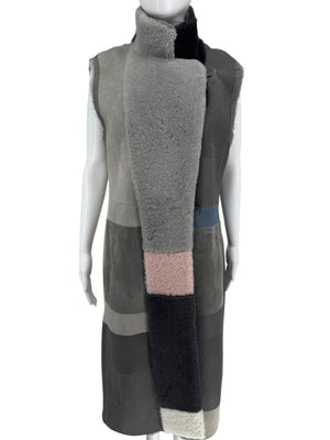 Akris Colorblock Shearling Patchwork Vest – Size 10