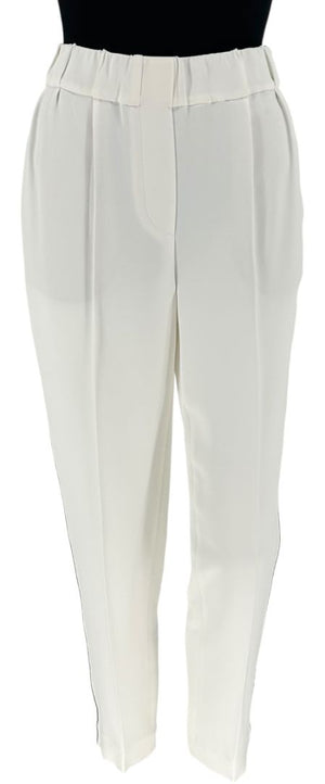 Brunello Cucinelli Ivory Cropped Trousers with Monili Trim – Size US 8 / IT 44