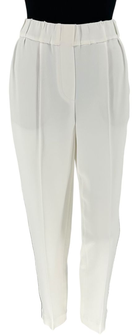 Brunello Cucinelli Ivory Cropped Trousers with Monili Trim – Size US 8 / IT 44