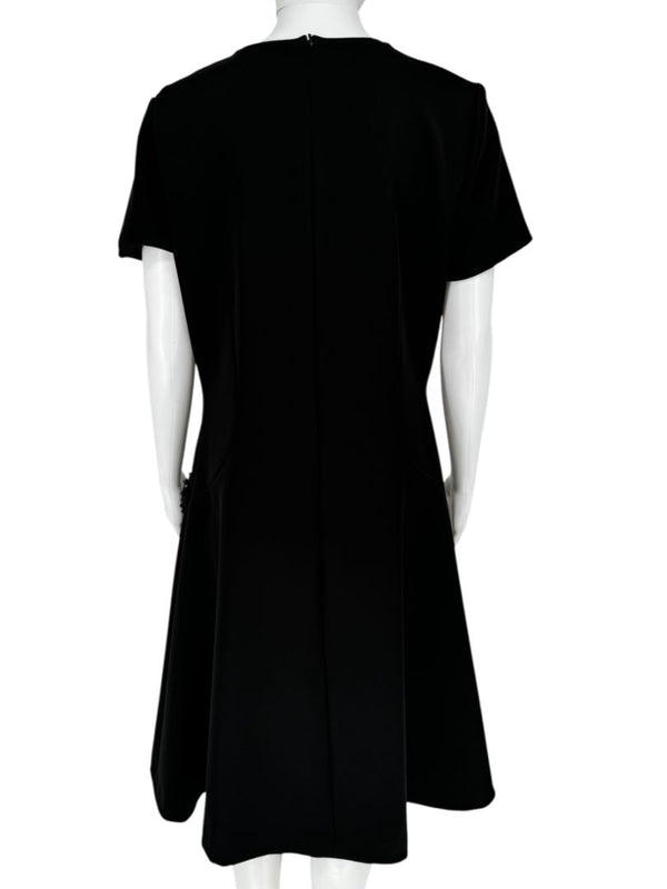 Pamella Roland Black A-Line Dress with Beaded Neckline & Pocket Detail - Large