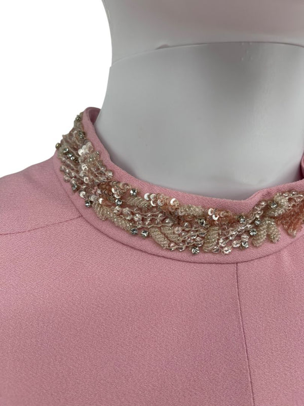 Pamella Roland Blush Embellished Neck Column Dress – Large