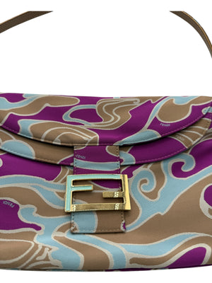 Fendi 2001 Multicolor Satin Psychedelic Print Baguette "Momma" Shoulder Bag