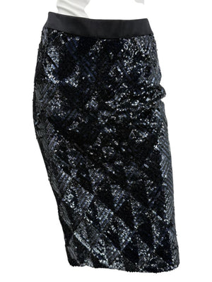 Pamella Roland Black Sequin Pencil Skirt – Large