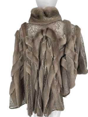 Pamella Roland Taupe Mink Fur & Lace Cape – Sample Size (M/L)