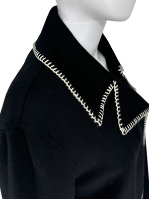 Theory Black Wool-Cashmere Stitch Overlay Coat – Size M