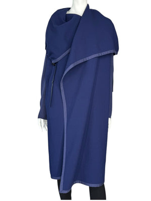Agnona Navy Wool & Silk Hooded Longline Coat – Size IT 40